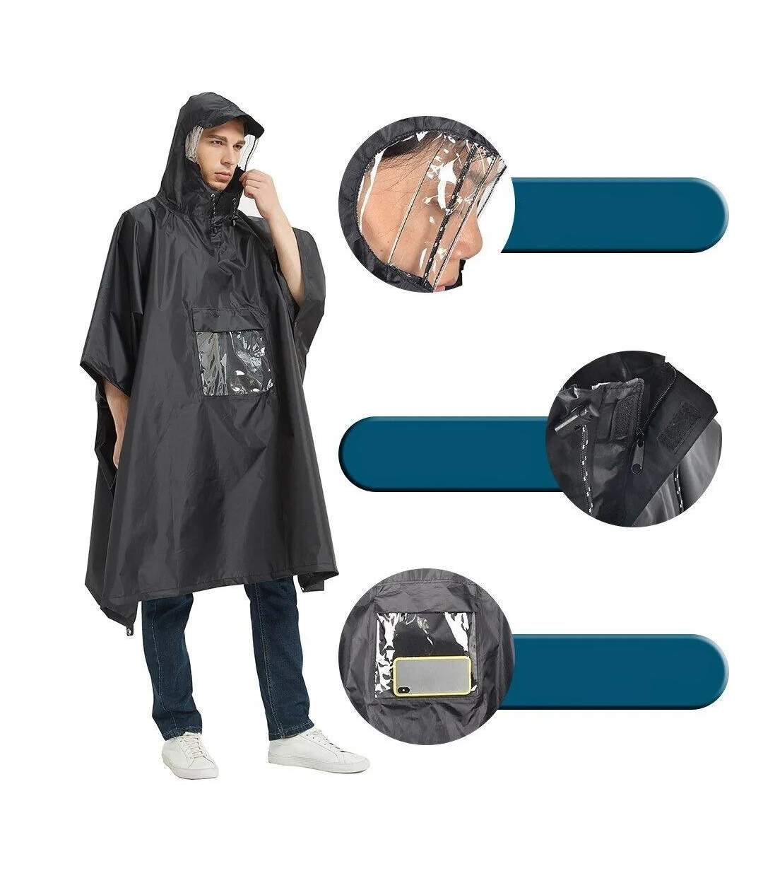 Poncho pluie 3 en 1 Noir