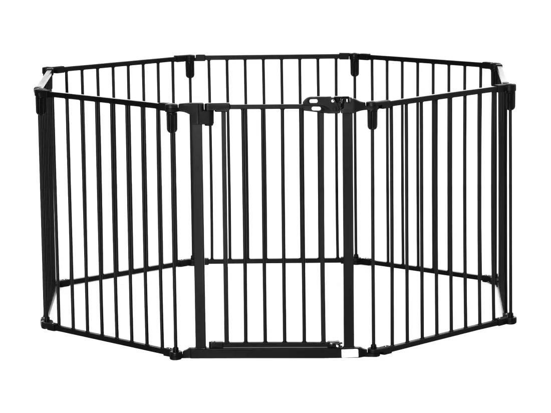 Barrière de sécurité - parc enclos chien modulable pliable - porte verrouillable - 8 panneaux acier et PP - dim. 482,5L max. x 76H cm noir