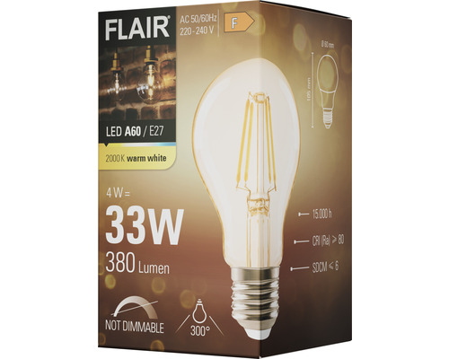 FLAIR LED Lamp A60 amber E27/4W(33W) 380 lm 2000K warm wit