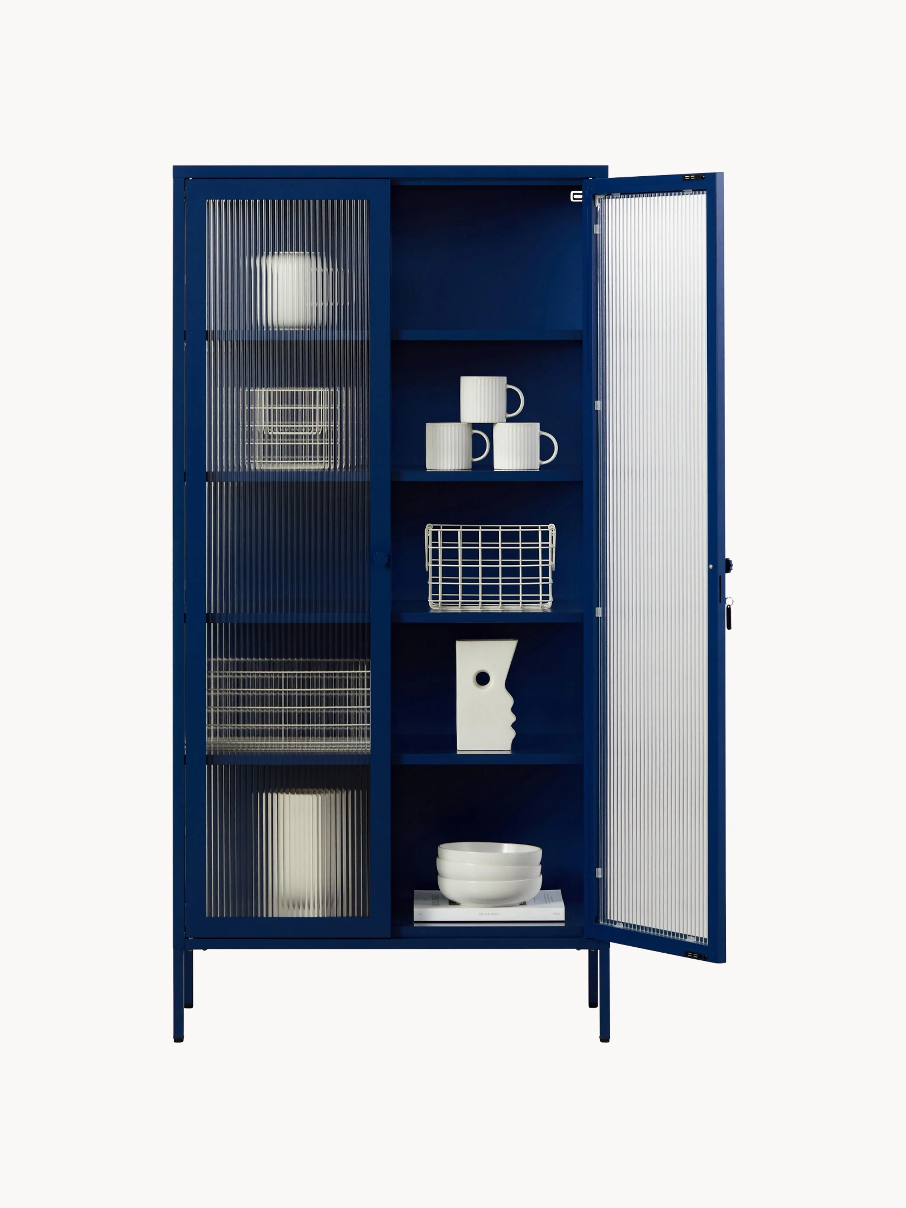 Metalen vitrinekast The Collector met geribbeld glas