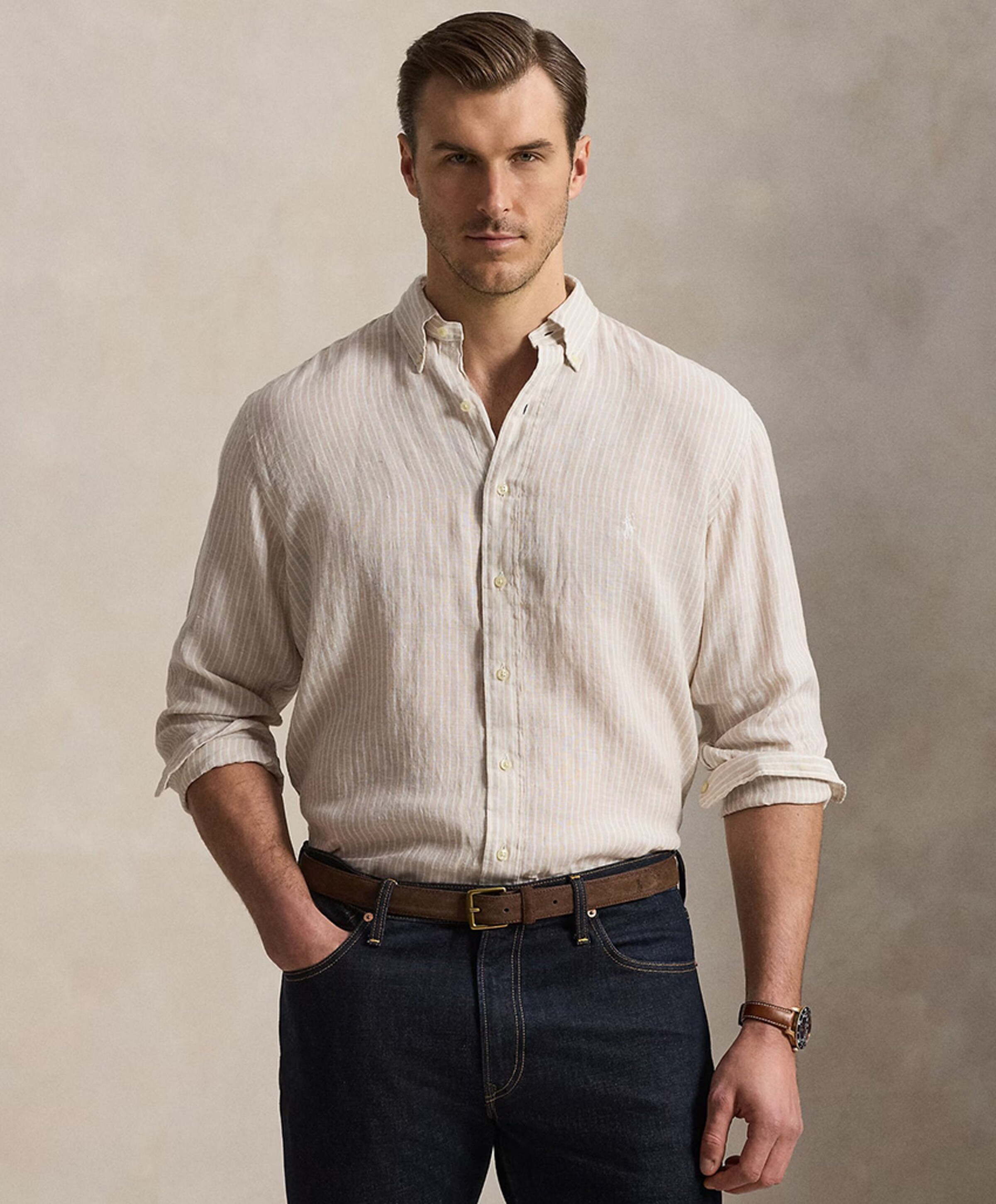Ralph Lauren Heren overhemd lange mouw beige