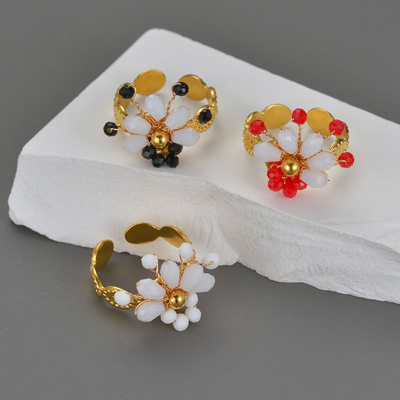 Shangfleur - Open ring met kunstkristal en bloem