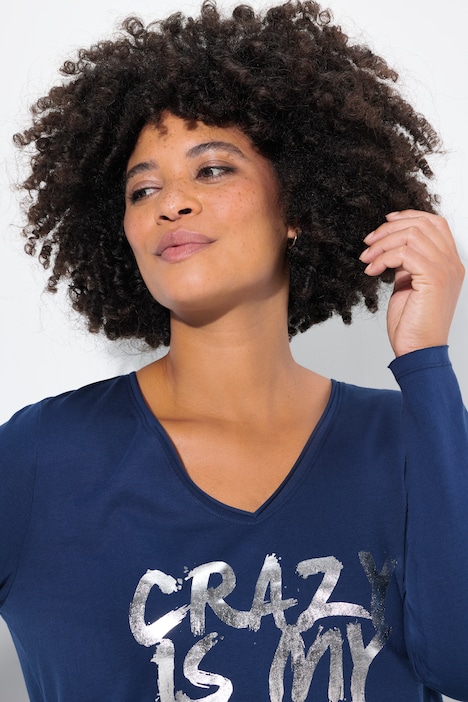 T-Shirt, A-Linie, Metallic-Print, Langarm