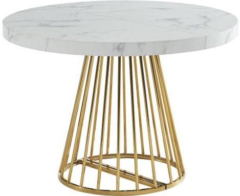 Vente-unique Uitschuifbare Eettafel Wit Marmereffect en Goud - 2 tot 12 Plaatsen