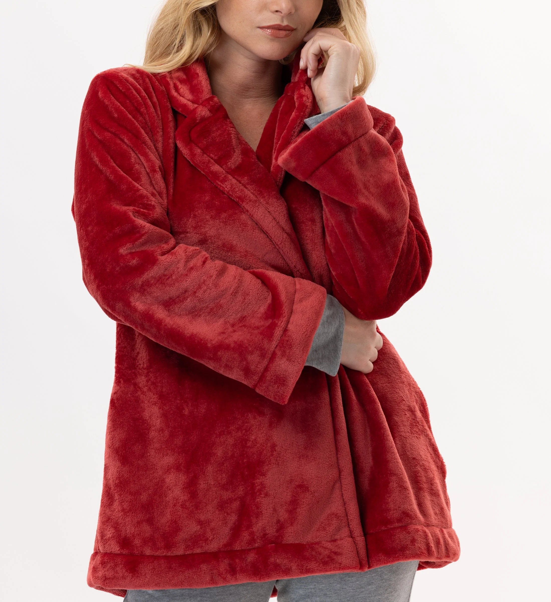 ESSENTIEL H77A - Veste en peluche flanelle | Rouge