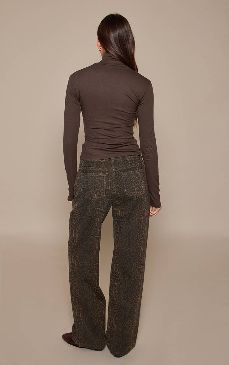 Marron Jean Large Taille Mi-haute Imprimé Léopard