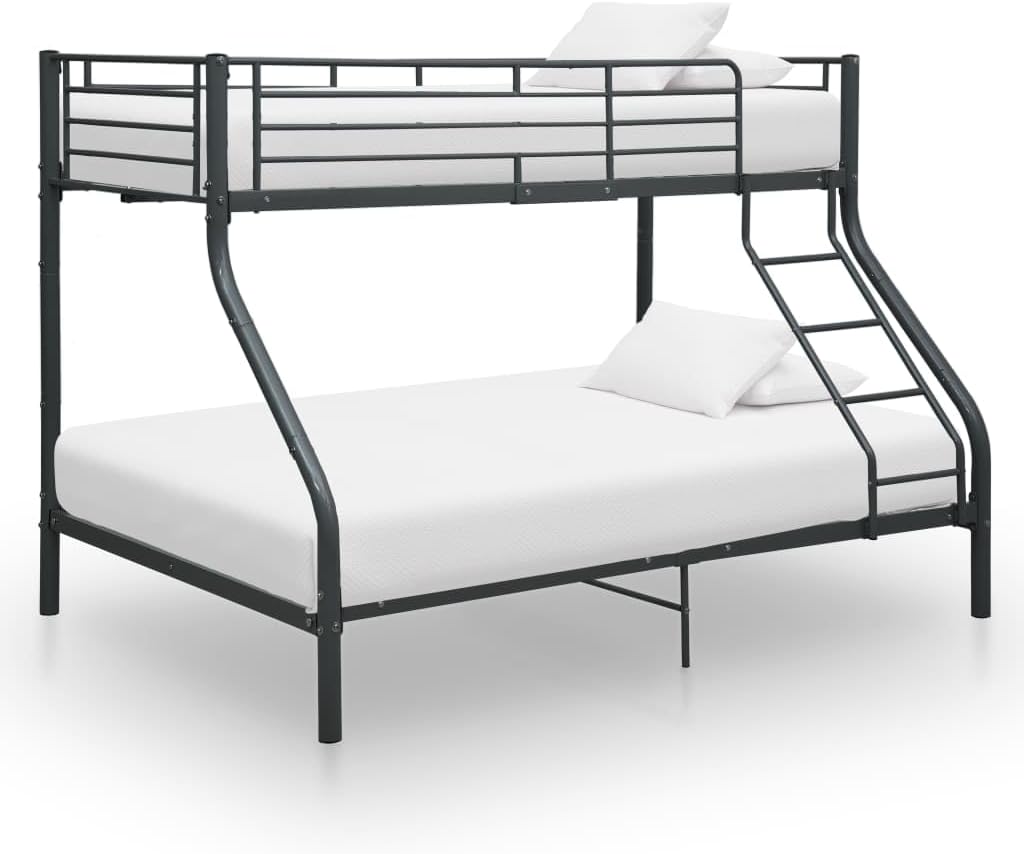 Etagenbett Kinderbett Hochbett Metallbett Bett Stockbett Bettgestell Doppelstockbett Schlafzimmer Kinderzimmer Schwarz Metall Schwarz,140x200 cm+90x200 cm XI4162655