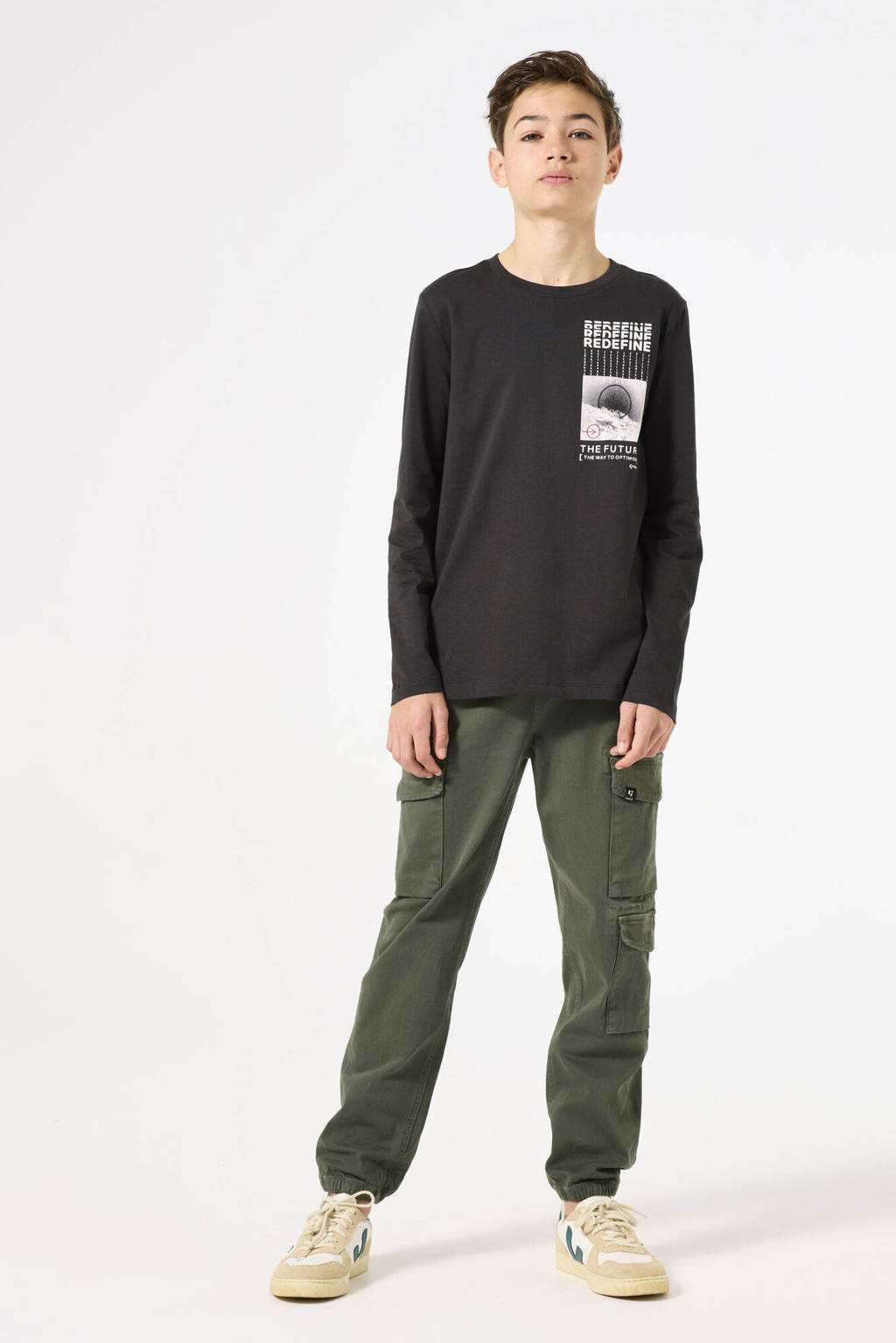 Garcia longsleeve met printopdruk donkergrijs/wit