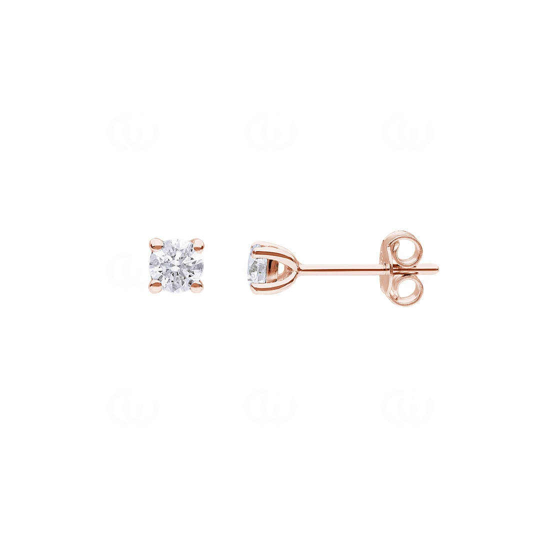 0.50 Karat Solitär Diamantohrstecker 750/18 K Roségold in 4-Griff