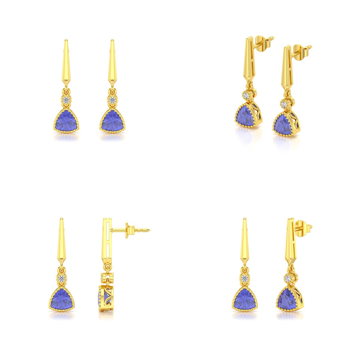 Boucles d'oreilles ADEN Or Jaune Tanzanite et Diamant 2.398grs