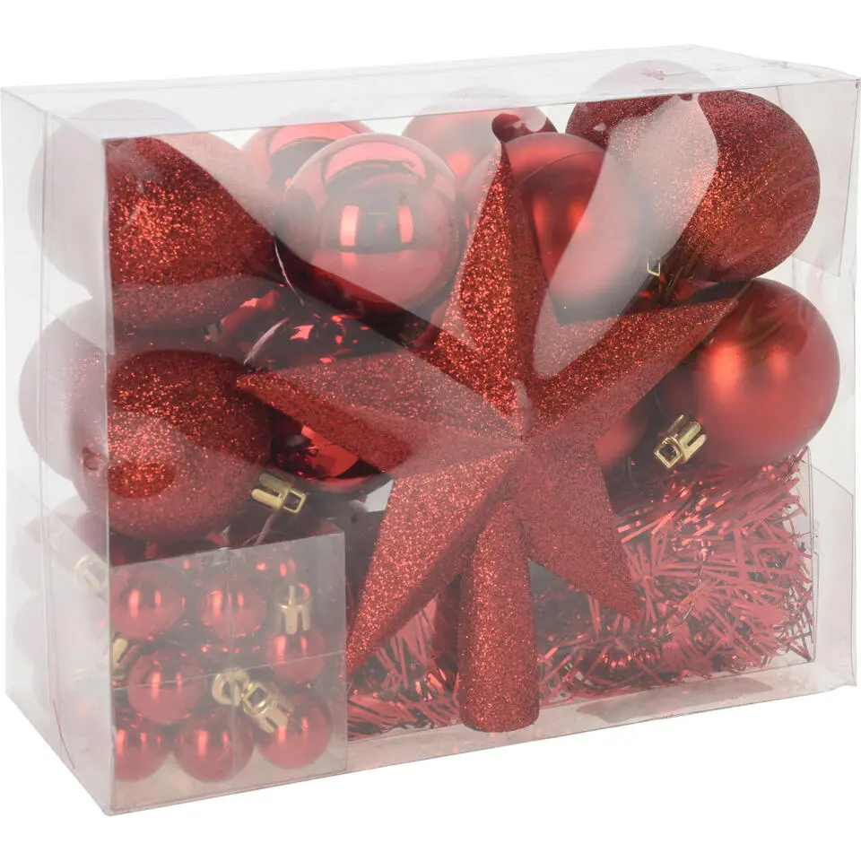 Christmas Decorations kerstversiering set -54-dlg -rood-kunststof