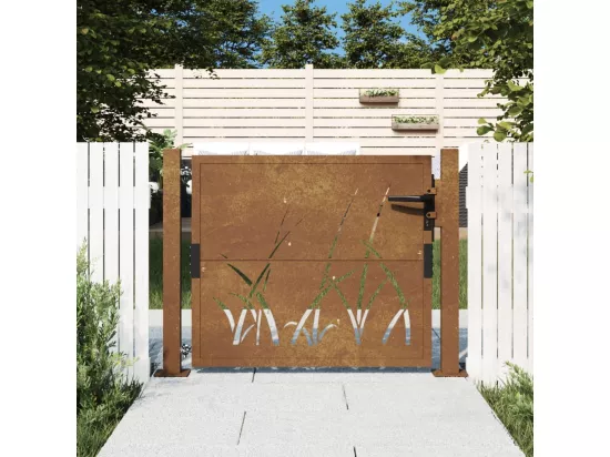 Portail de jardin 105x80 cm acier corten conception d'herbe
