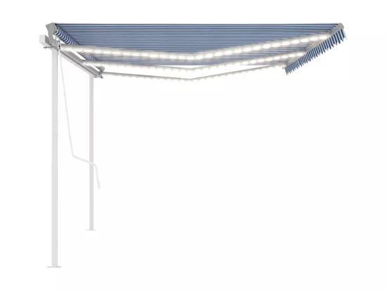 Auvent manuel rétractable avec LED 6x3 m Bleu et blanc