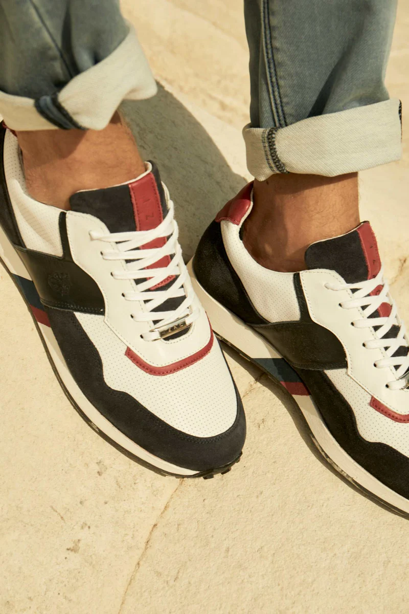 Sneakers en cuir marine blanche et rouge ENZO