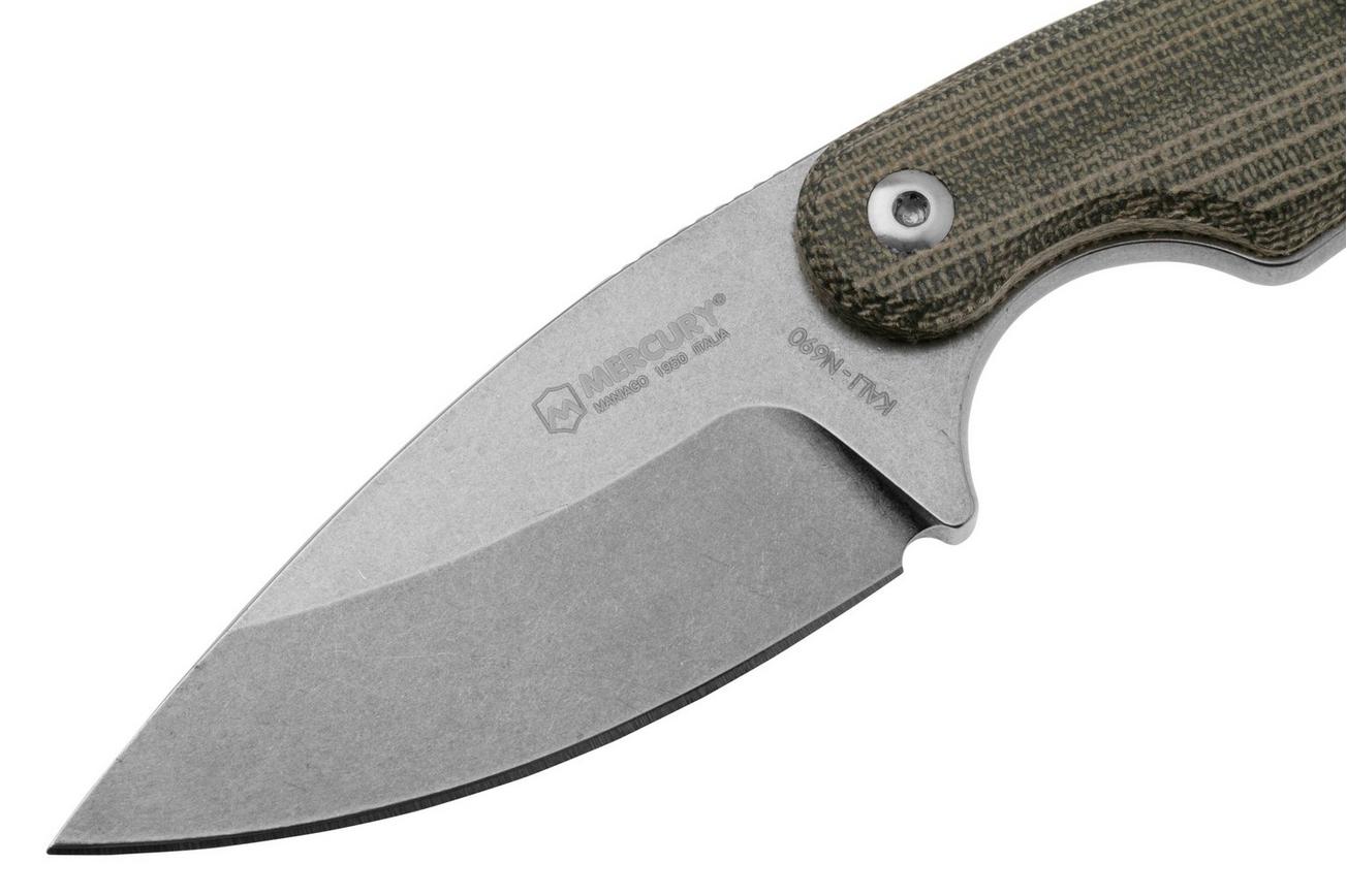 Mercury Kali 9KALIDP-GCFC, N690 Stonewashed Drop Point, Natural Canvas Micarta, vaststaand mes