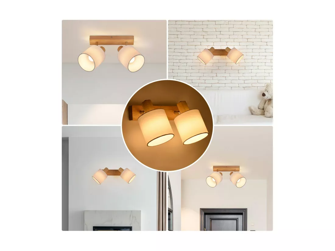 NETTLIFE 2 Spots de plafond plafonnier couloir mural en bois vintage orientable à 350°E14 MAX.25W lampe pour salon chambre cuisine (sans ampoule)