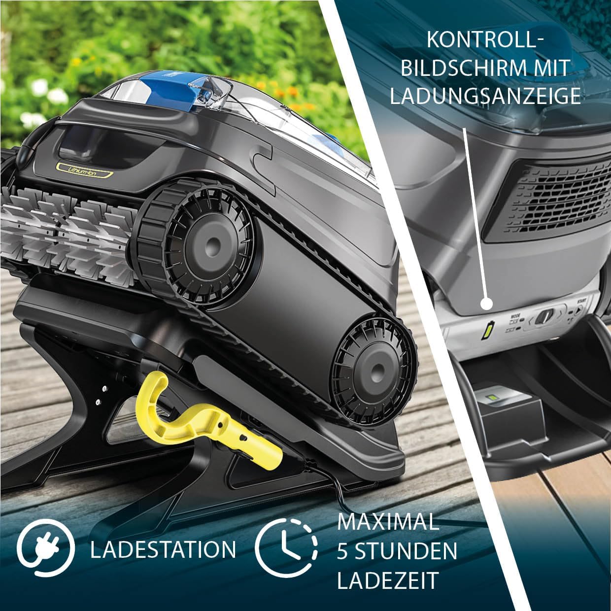 Zodiac Freedom CNX-Li 52 iQ: Kabelloser Poolreiniger bis zu 10x5m, reinigt Boden, Wände und Wasserlinie. Lithium-Akku, Ladestation, Feinfiltration und iAquaLink App-Konnektivität.