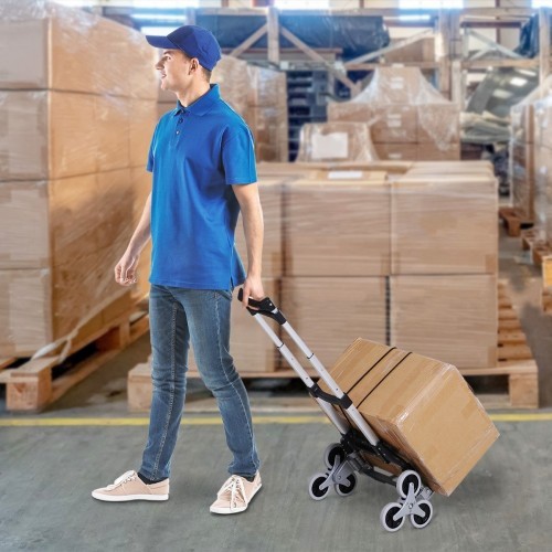 Carrinho de mão portátil com rodas, cor metálica