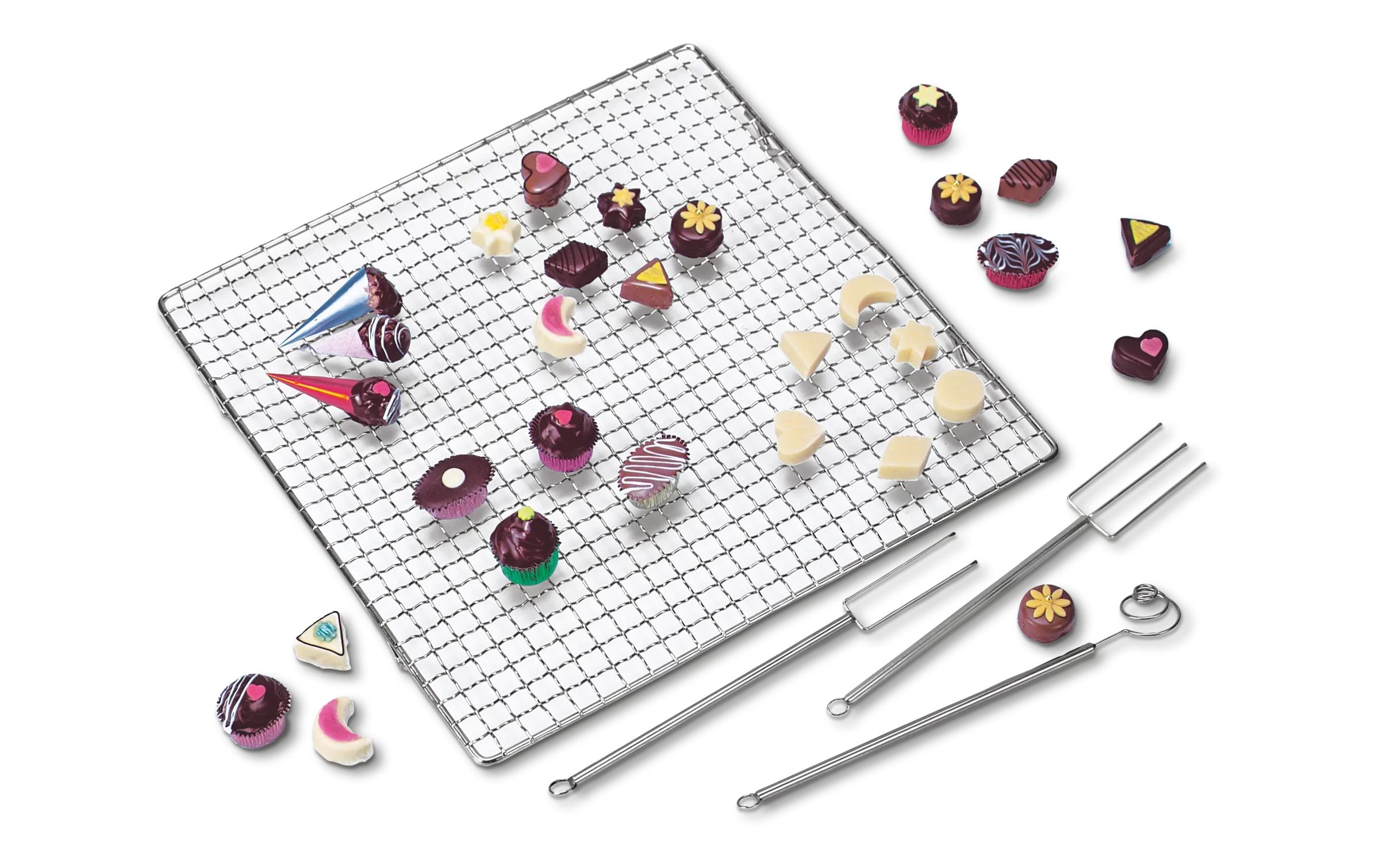 Pralinen-Set 4-teiligPralinengabel und Abtropfgitter