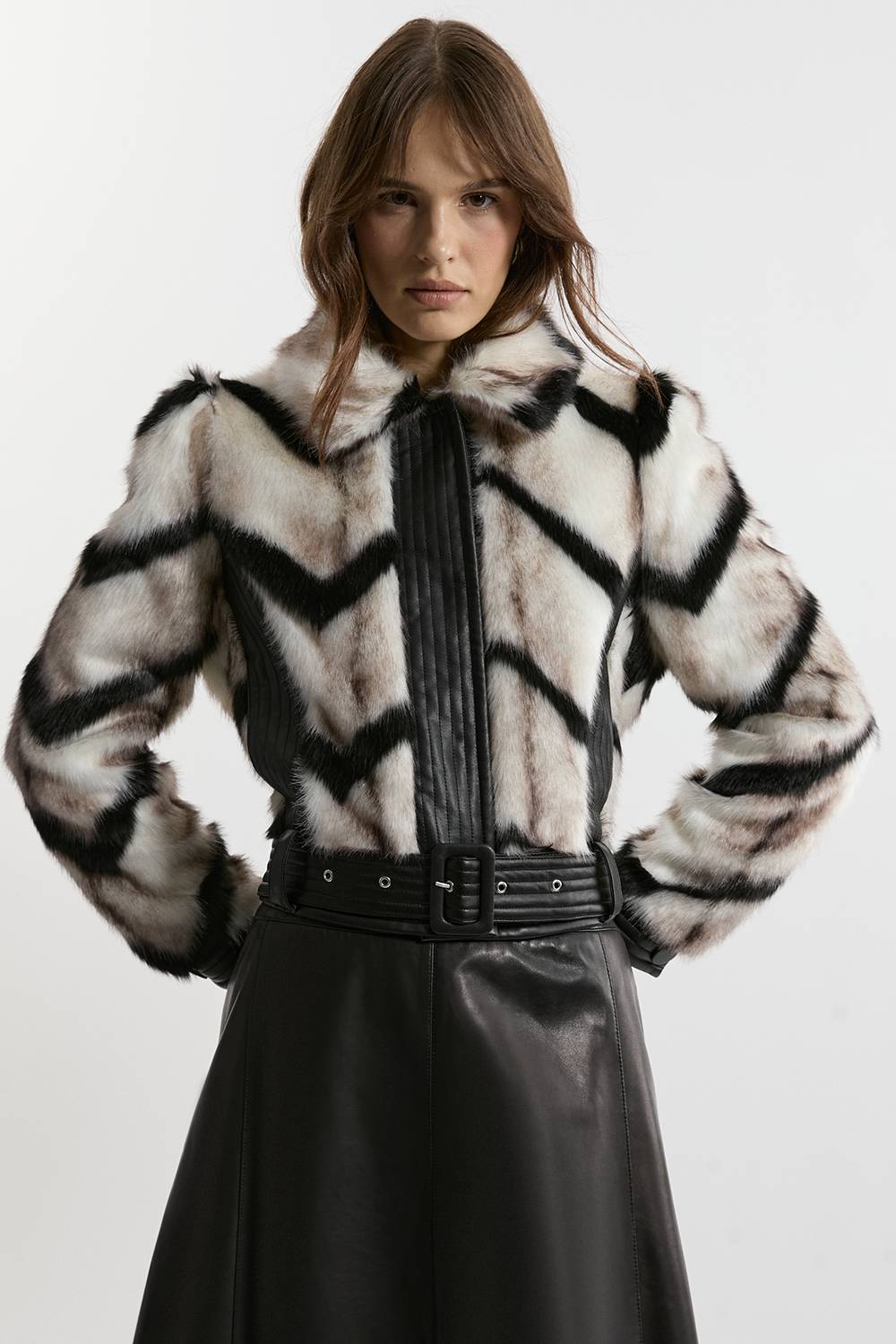 KarenMillen Veste Courte Ceinturée à Panneaux Rayés en synthétique et synthétiquecuir