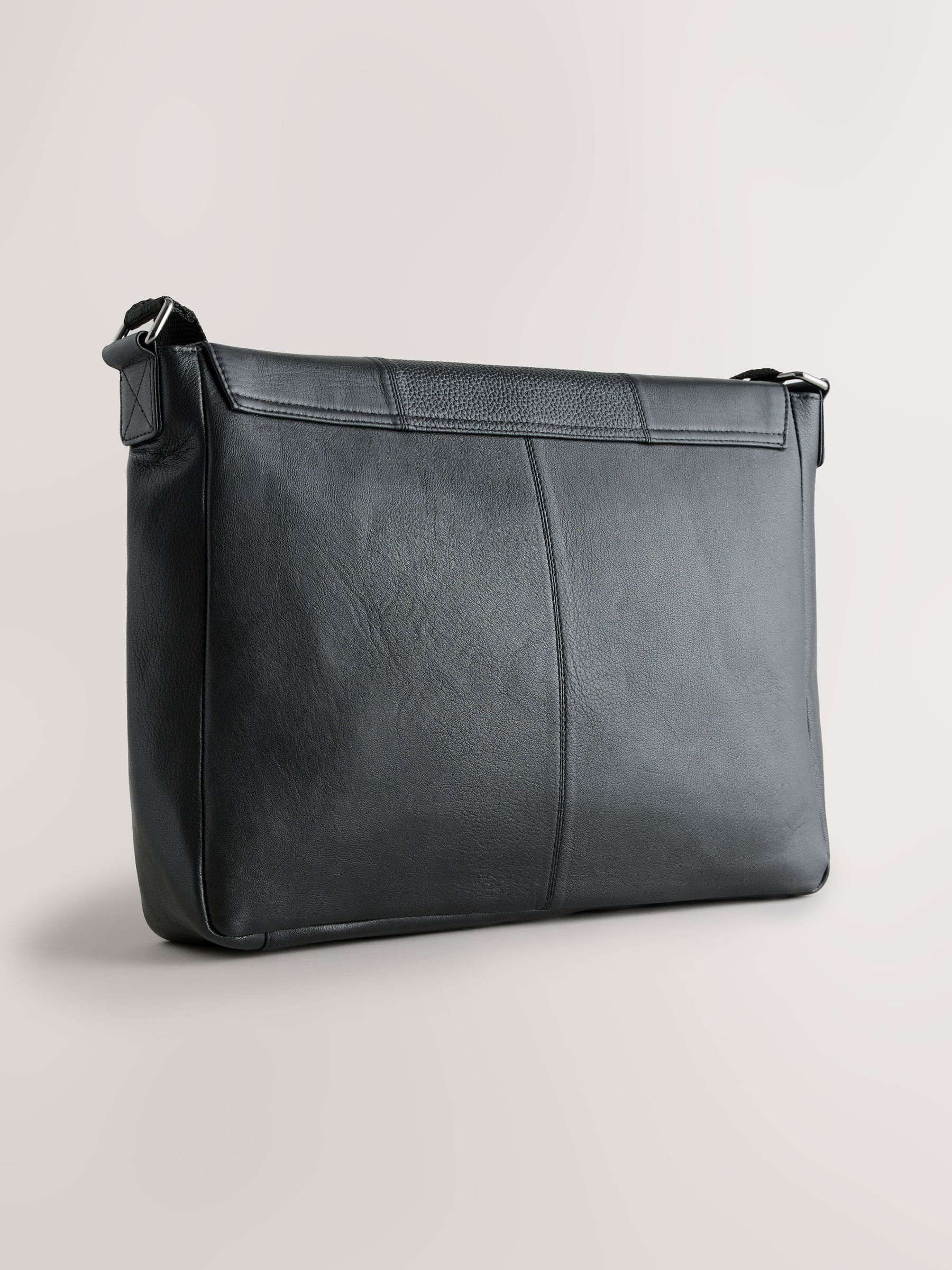 Zwart - Signature leren messenger-tas