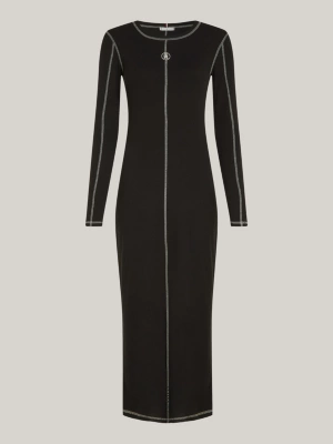 Vestido justo ao corpo com monograma TH e costura contrastante