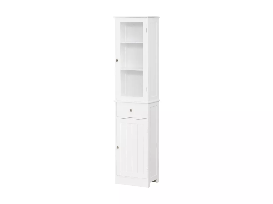 Meuble colonne de salle de bain placard porte acrylique 2 étagères placard porte 1 étagère tiroir MDF blanc