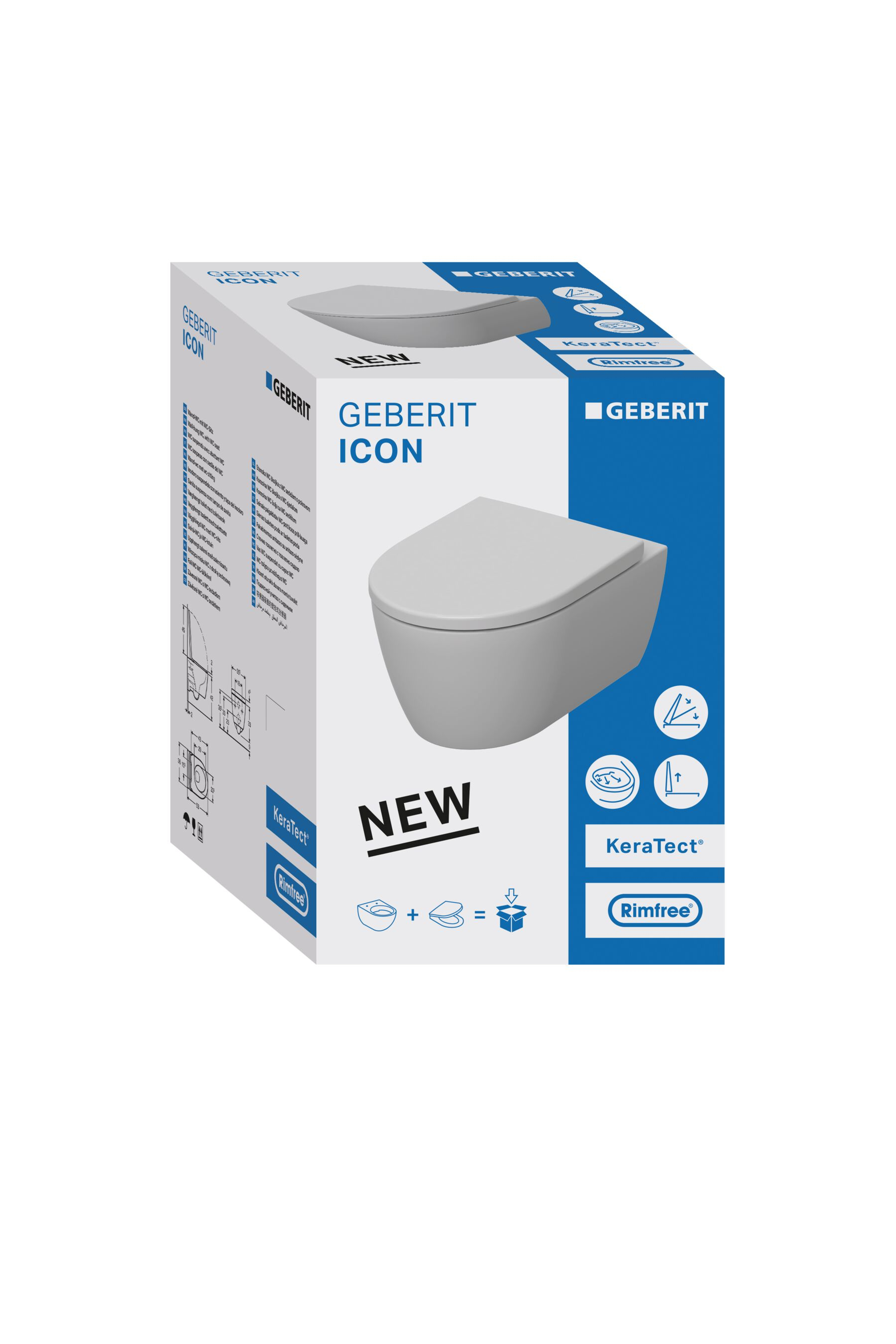 Geberit iCon Rimfree diepspoel toilet 36x53cm met KeraTect-glazuurlaag en zitting wit