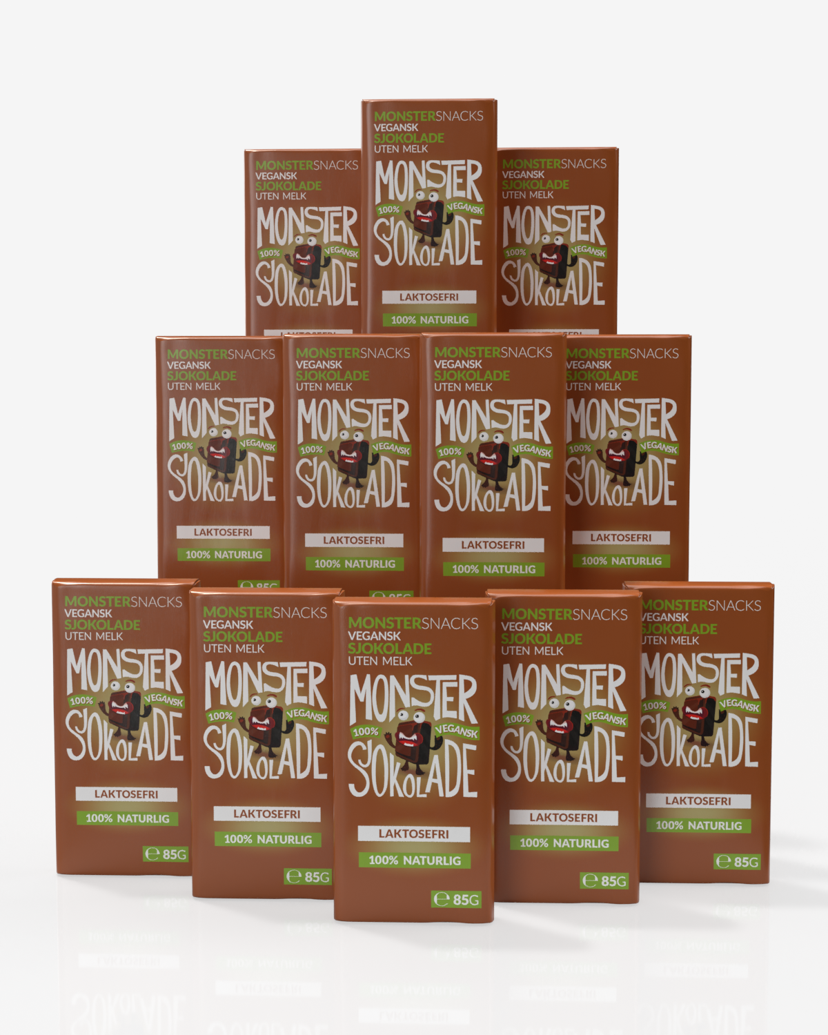 Monster Belgisk Vegansk Laktosefri Sjokolade 12x85g - PAKKETILBUD!