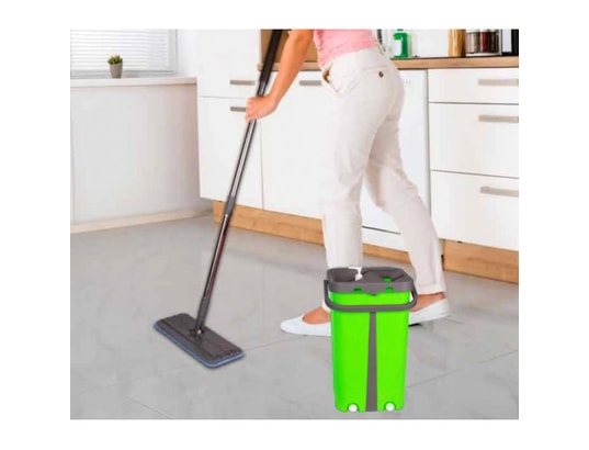 CENOCCO - Seau + Balai Balai plat microfibre systeme d'essorage vert cc9077-gn