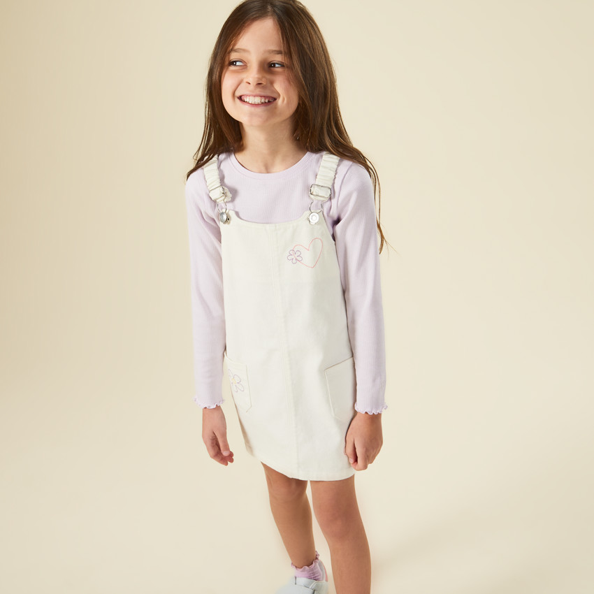 Robe salopette avec motifs surpiqués pour fille