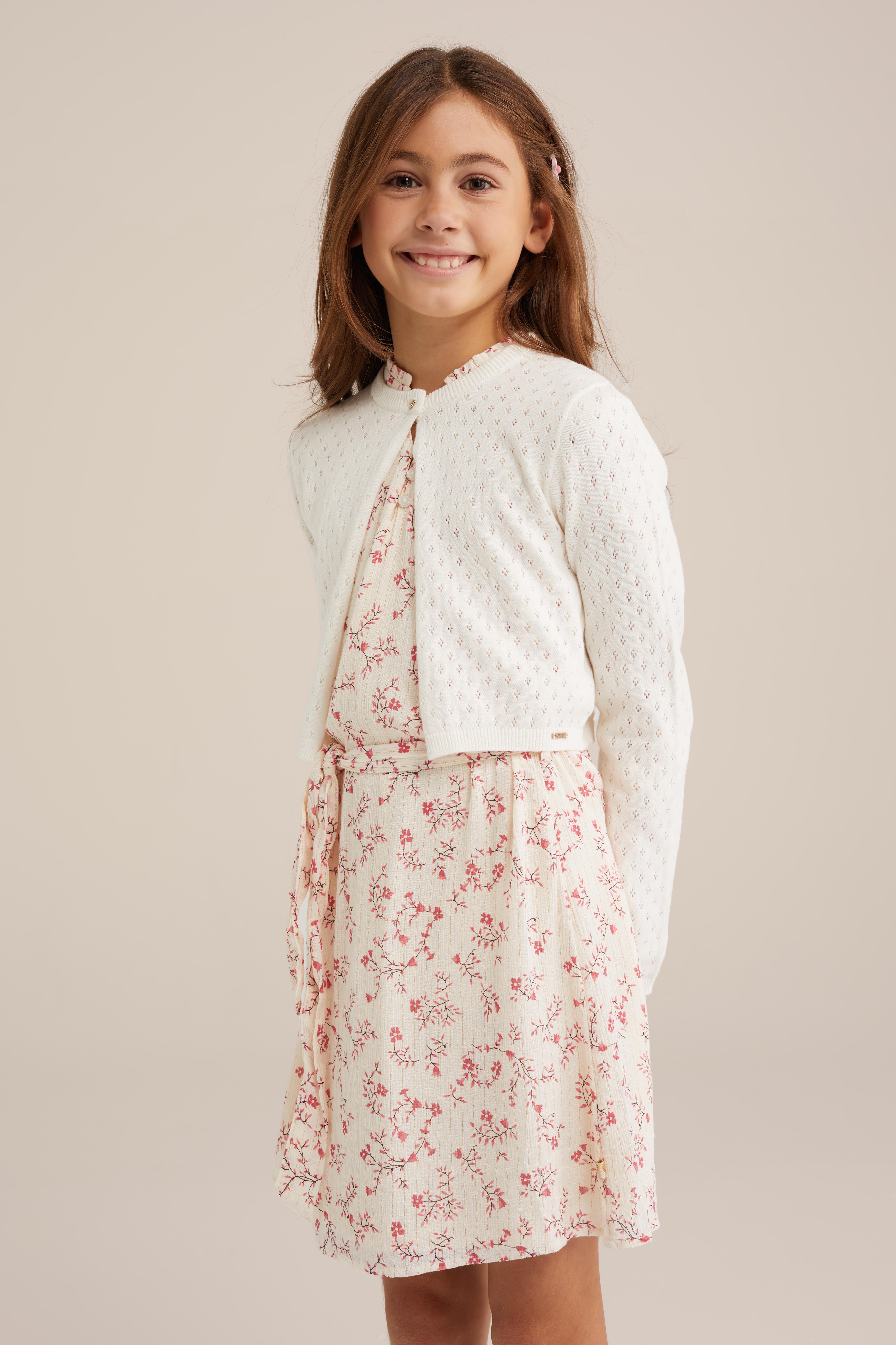 Meisjes vest met opengewerkt dessin WE Fashion Gebroken wit