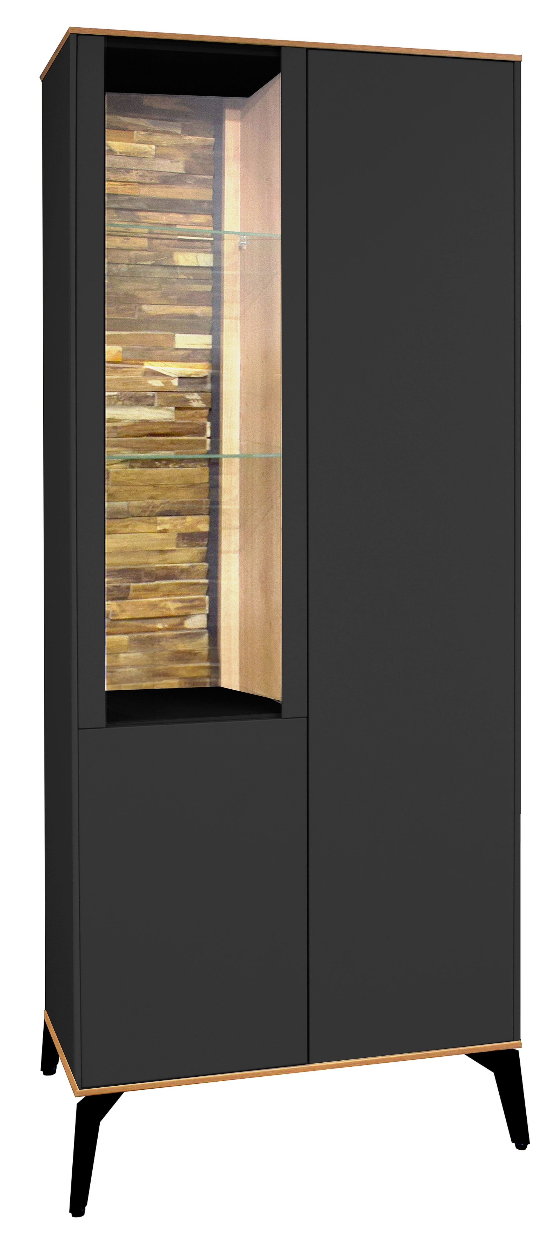 Vitrinenschrank Como 81x180x42 cm Anthrazit matt lack / Asteiche-Dekor