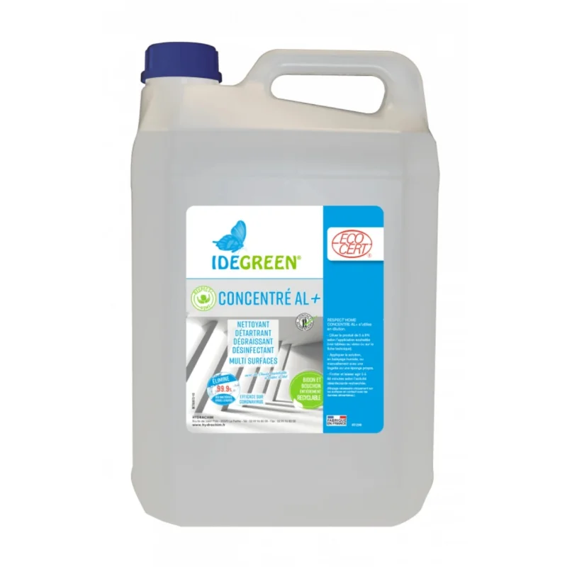 IDEGREEN - Nettoyant Désinfectant Surfaces Alimentaires - Concentré AL  - Respect'home - 5L