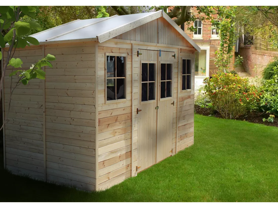 Abri de jardin en bois LES PLANCHERS IMPRÉGNÉ- H246x418x220 cm/8 m²- TIMBELA M332+M332G