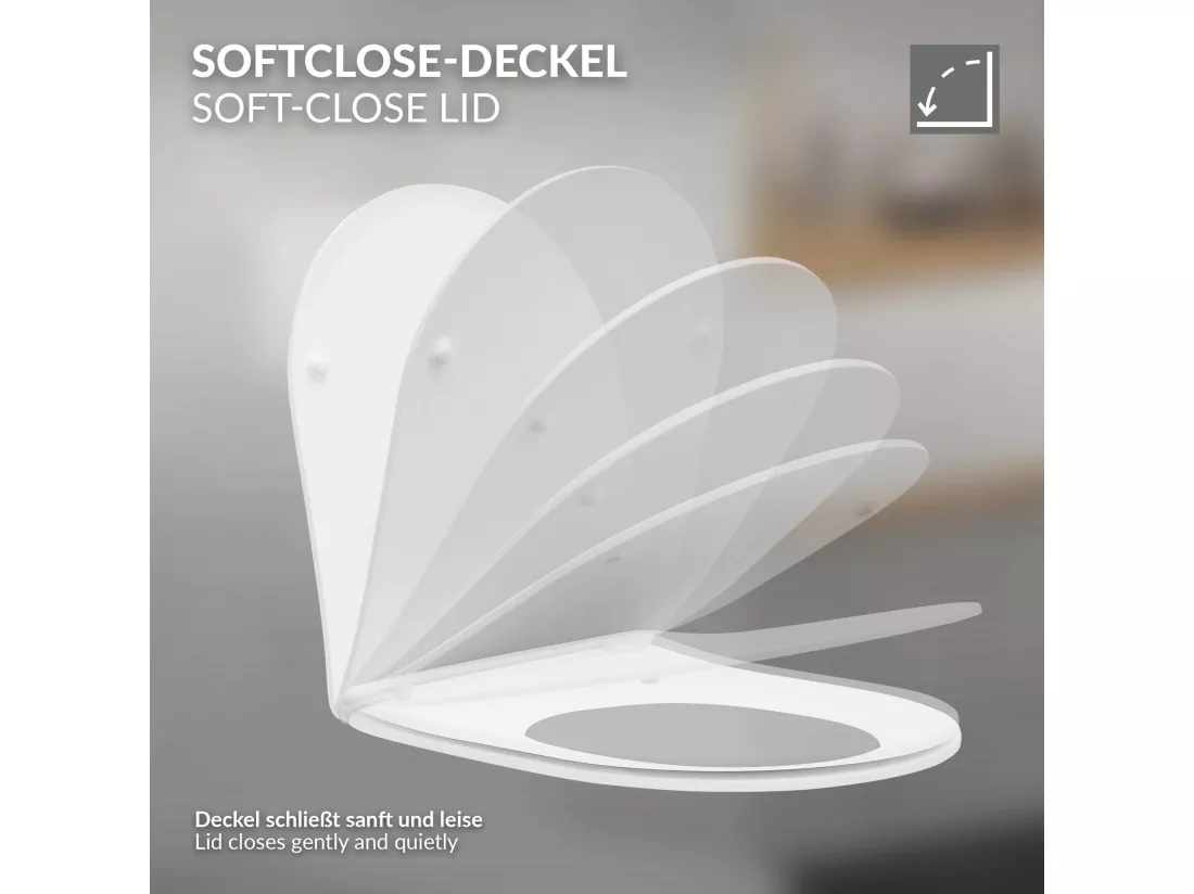 Toilette suspendu sans rebord nano-revêtement blanc Soft Close de salle de bain