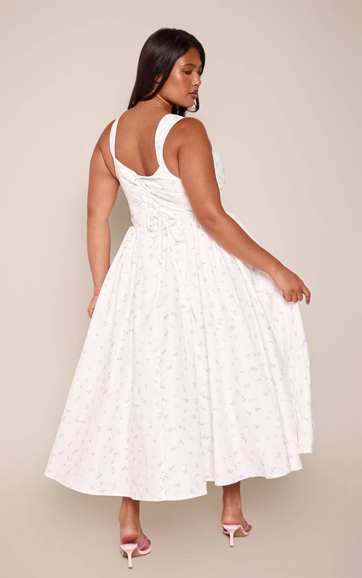 Blanc Robe Longue Droite Grande Taille À Imprimé Fleuri Avec Détail Corset
