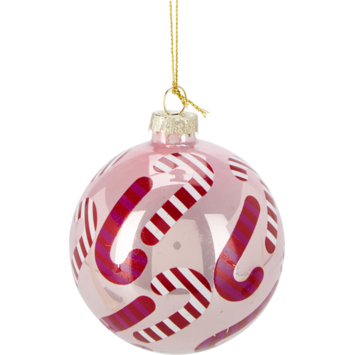 Kerstbal mix  glas licht roze met divers design Ø 8 cm per stuk