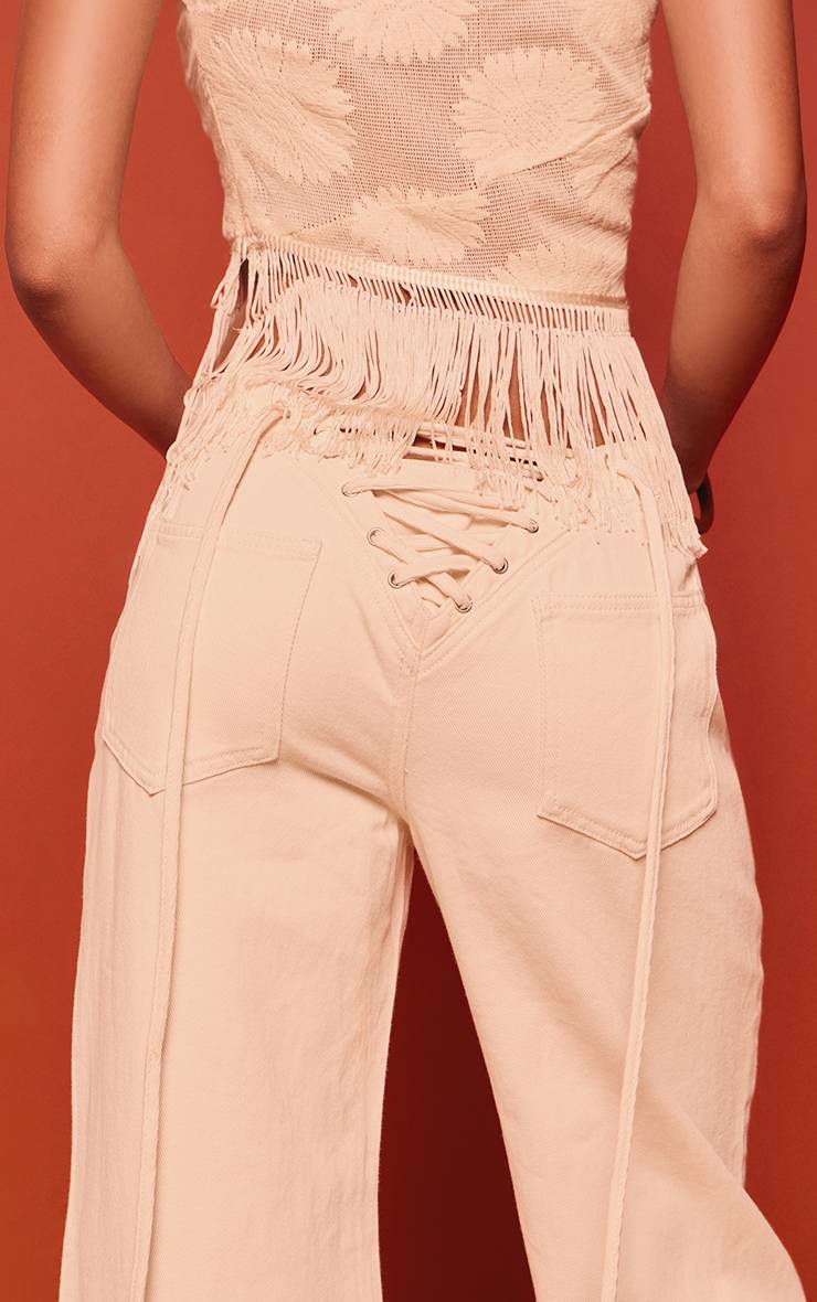 Ecru Jean Droit En Denim Avec Laçage Au Dos