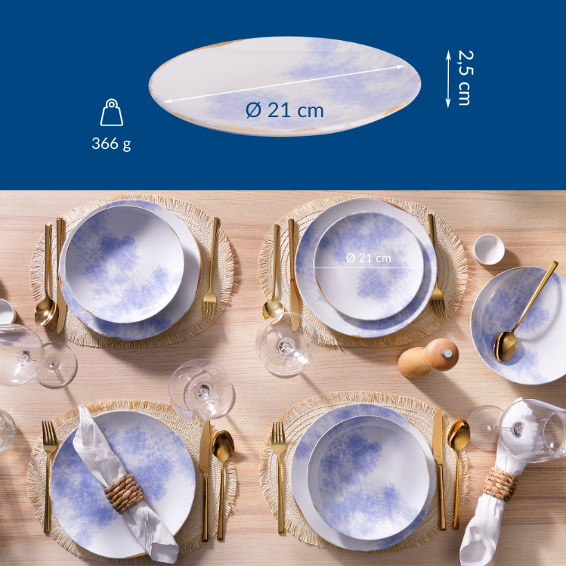James Cooke - Clouded Charm - Bord - 2 stuks - Ã¸ 21 cm - Wit|Blauw