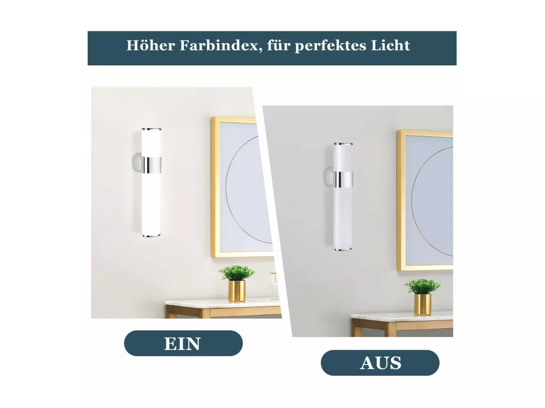 NETTLIFE Applique LED salle de bain，Lampe de miroir de salle de bain à LED - Chrome moderne 6W 30CM étanche IP44 blanc neutre 4000K