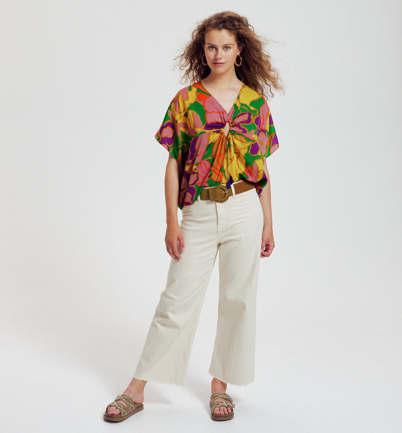 Blouse en satin imprimé Femme - Imprimé multicolore