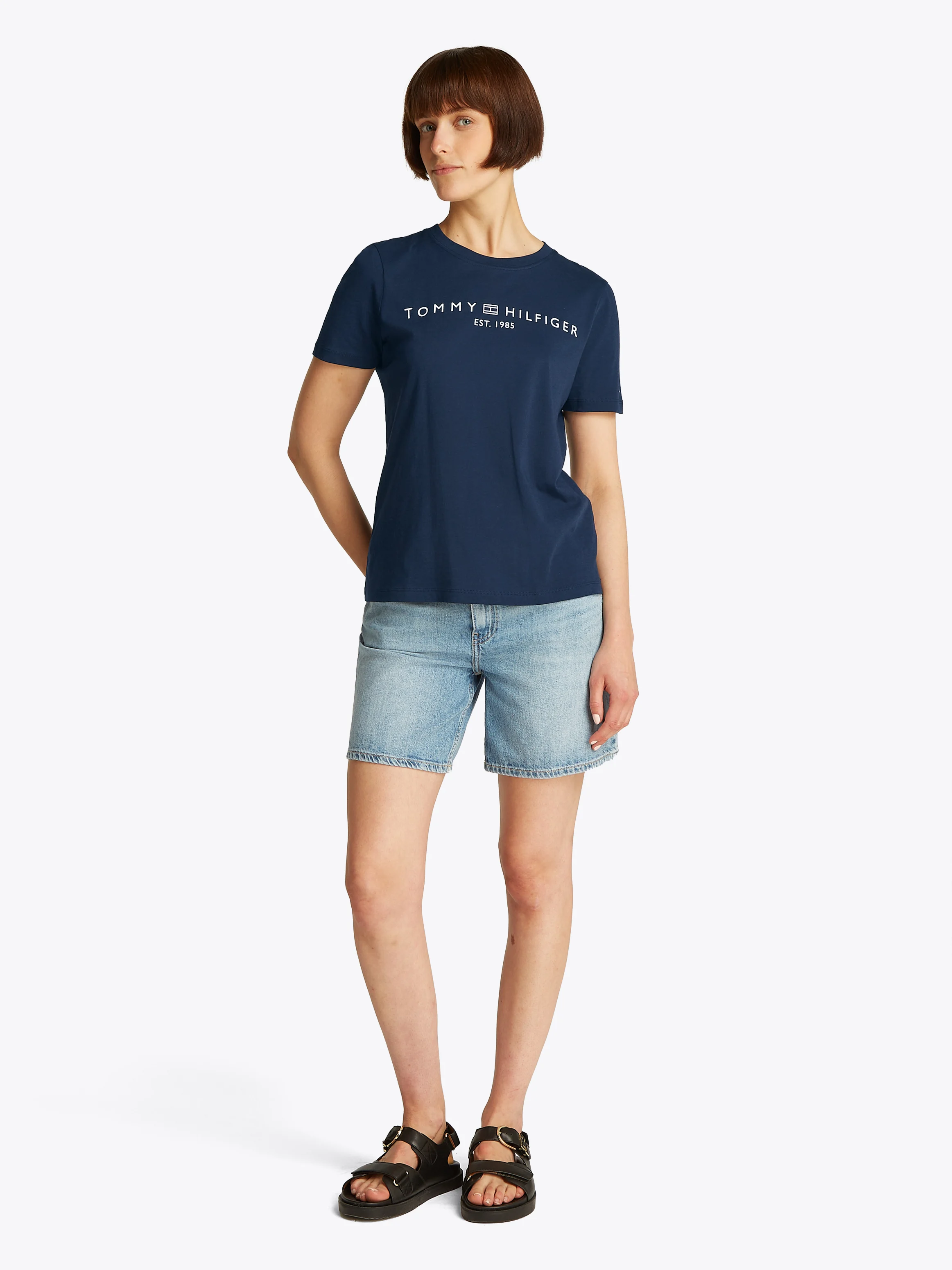 Tee-shirt droit encolure ronde en coton | Bleu