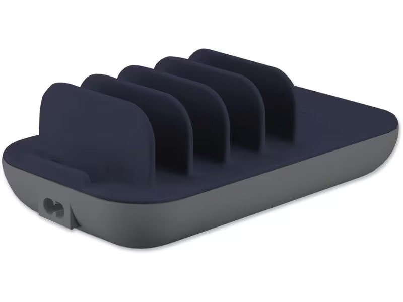 (63W/3A) USB C / 4x USB A Family Evo Ladegerät Qi Wireless Charger Ladestation Universal Ladeständer inkl. Ladekabel (4S540323) - Grau / Blau