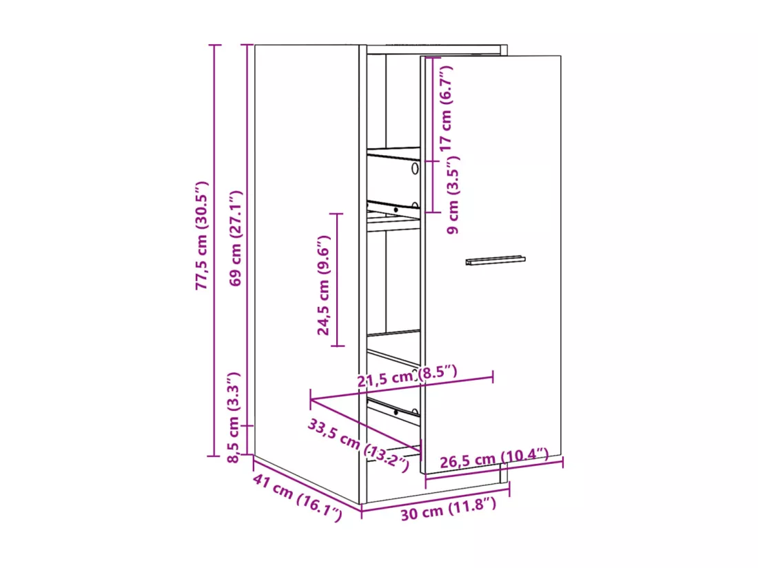 Armoire d'apothicaire chêne sonoma 30x41x77,5cm bois ingénierie