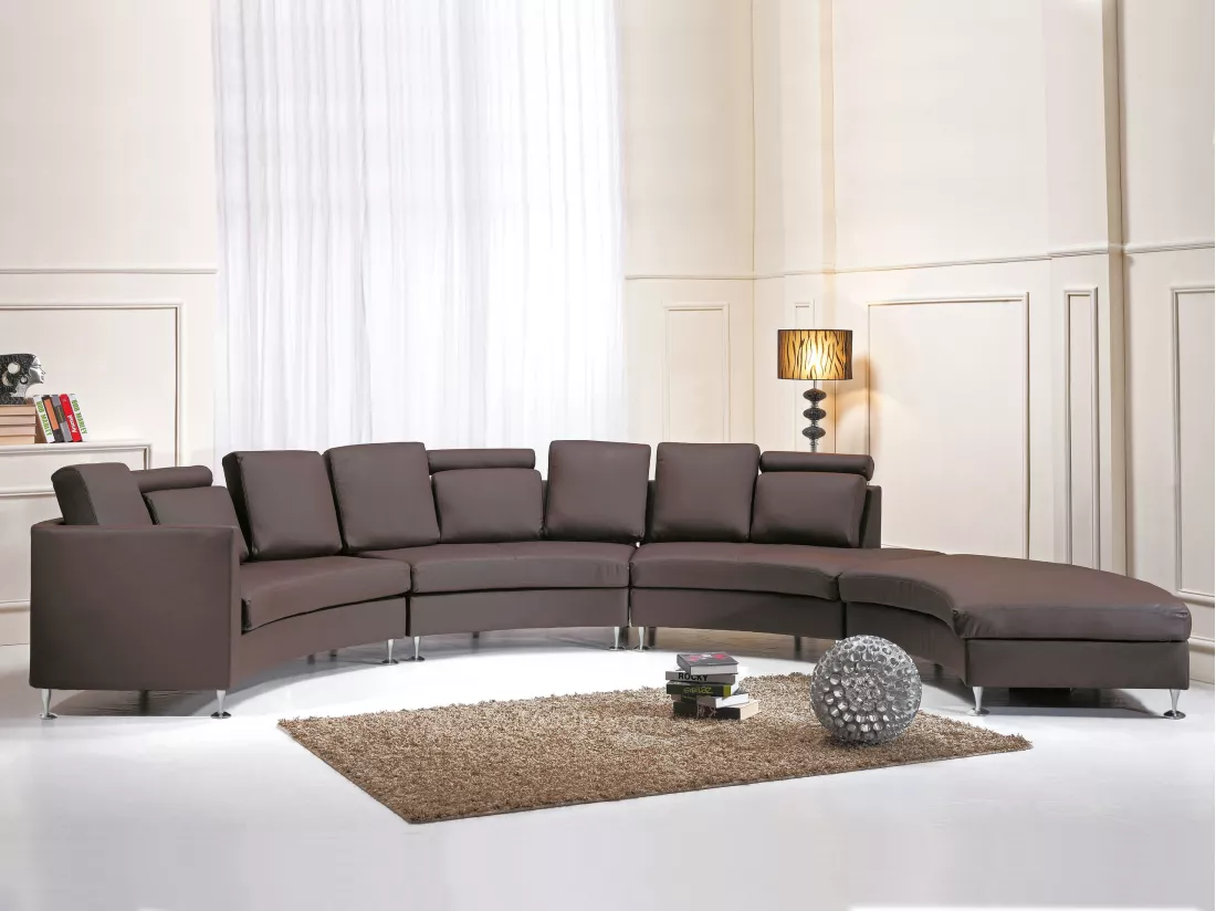 Canapé circulaire modulable en cuir vrai et cuir PU marron ROTUNDE