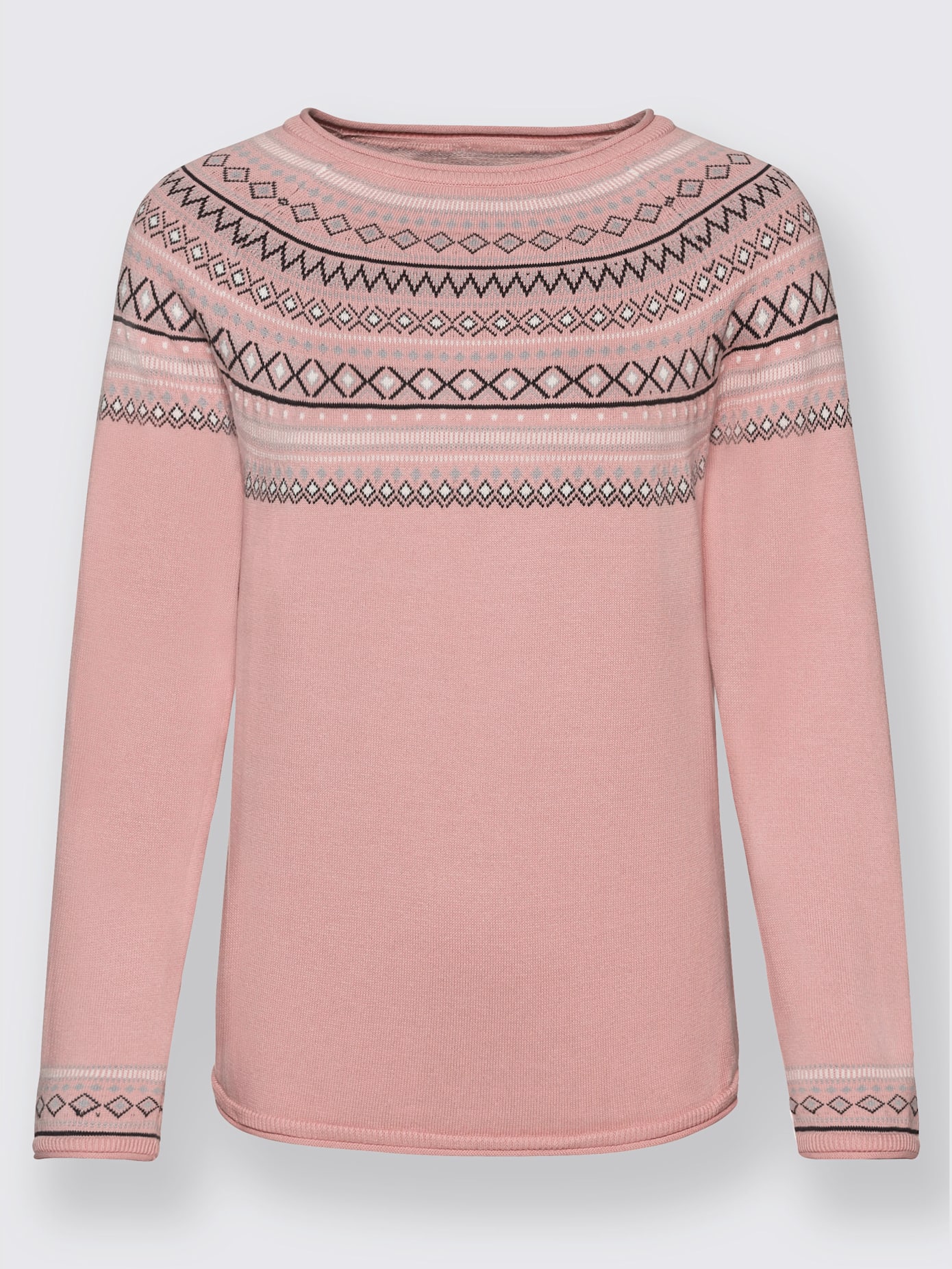 Pull au motif norvégien en jacquard col rond avec bordure ondulée