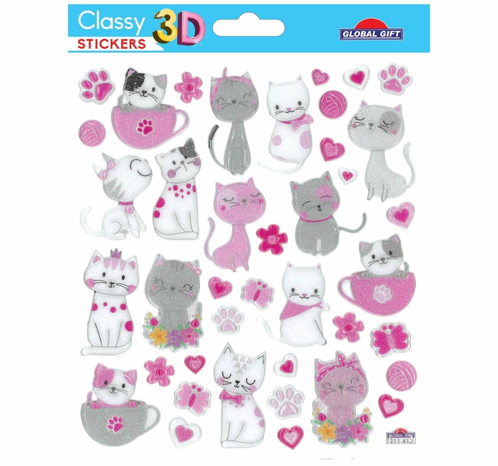 Autocollants 3d - chats gris et blancs - paillettes