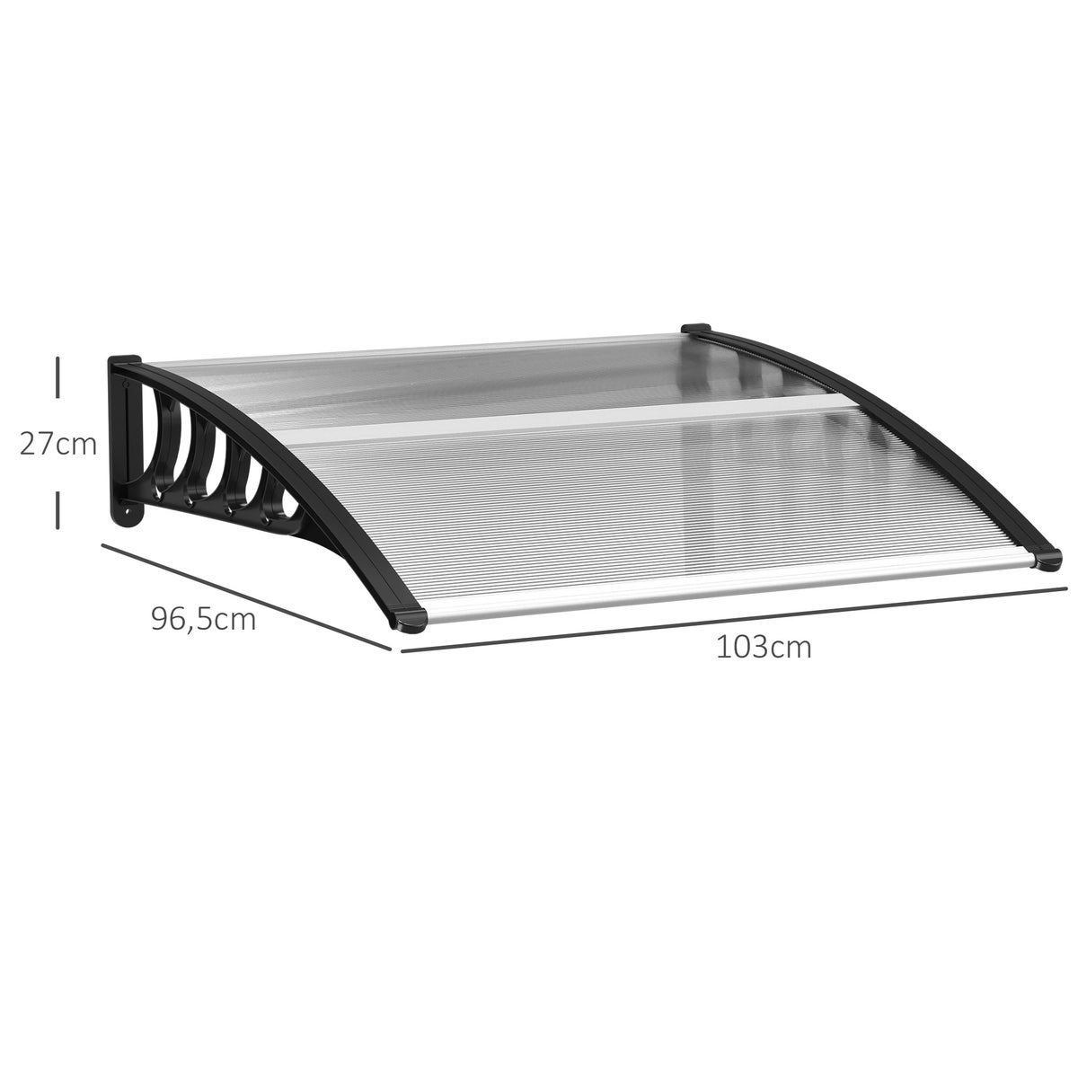 Outsunny Aanbouwluifel voor voordeur 103 x 96,5 x 27 cm Dak met UV-bescherming, regenbescherming, zonwering voor buiten, aluminium, zwart