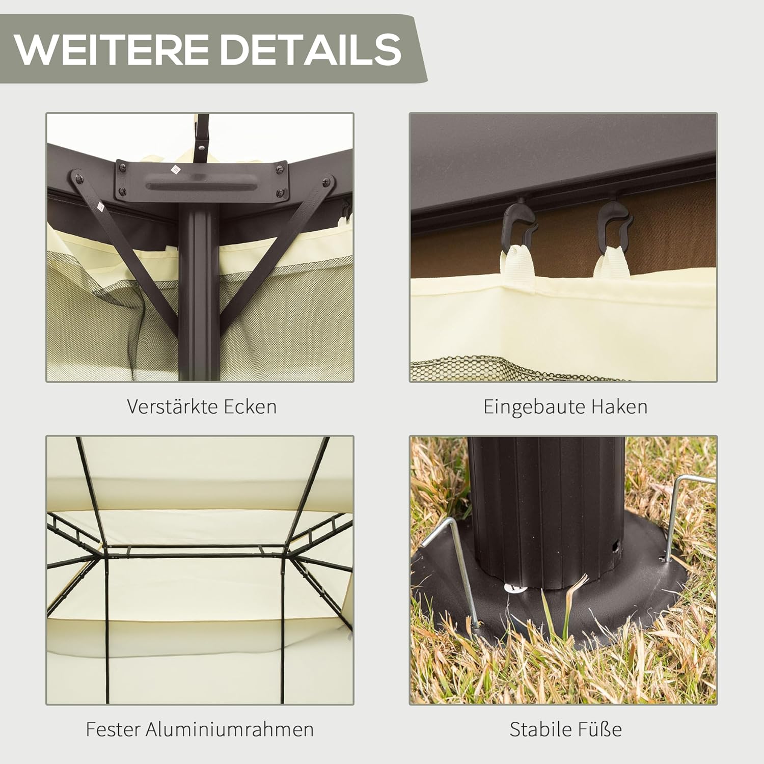 Outsunny Gartenpavillon Pavillon Gartenzelt Festzelt Partyzelt mit 4 x Seitenwand wetterfest Aluminium Polyester Cremeweiß 3,9 x 2,9 x 2,7 m